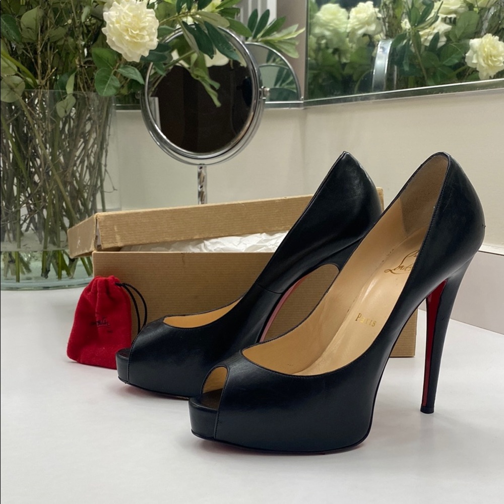 Christian Louboutin Kid Vendome 120 Peep Black Leather